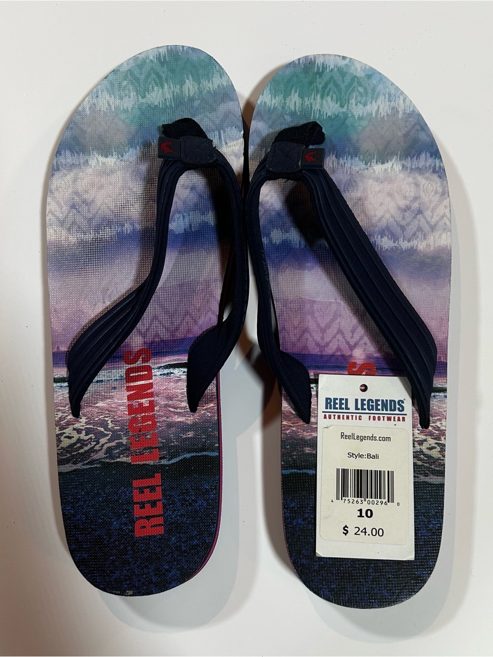 Reel Legends Bali Flip Flops Womens Size 10 Navy Multicolor Beach Sandals